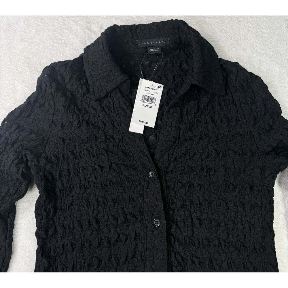 Sanctuary Cardigan Shirt Top Womens Medium Black Textured Lace Crinkled NWT